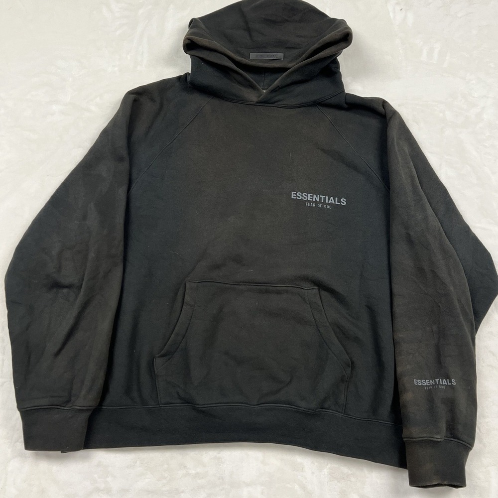 Fear of God Essentials Hoodie Mens Medium Black Faded Distressed Pullover